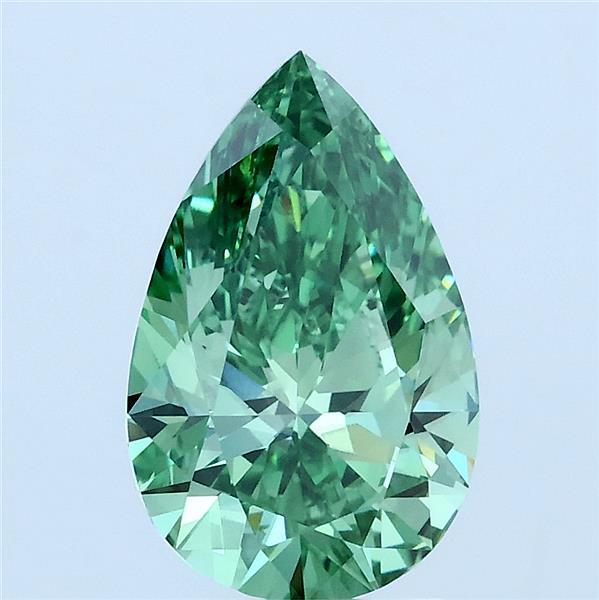 2.02 Carat Pear Lab Grown Diamond, Fancy Vivid Green Color, VVS2 Clarity