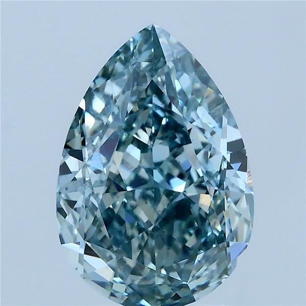 3.10 Carat Pear Lab Grown Diamond, Fancy Intense Bluish Green Color, VVS2 Clarity