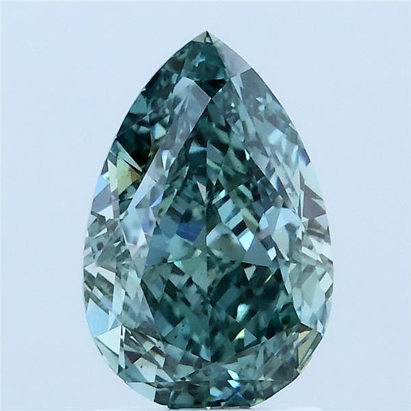 2.02 Carat Pear Lab Grown Diamond, Fancy Vivid Green Color, VS1 Clarity