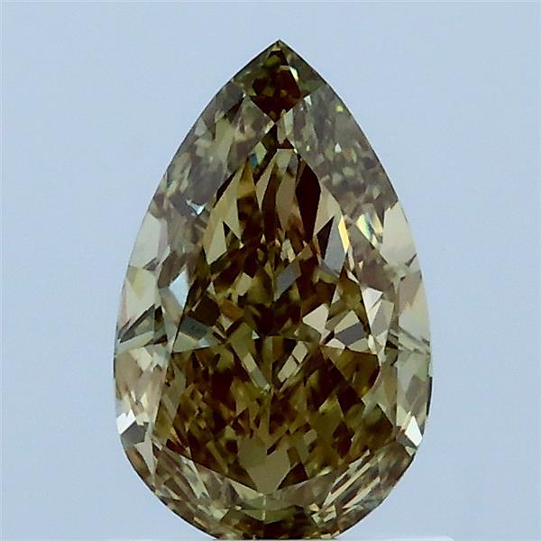 1.06 Carat Pear Lab Grown Diamond, Fancy Intense Yellow Green Color, VS1 Clarity