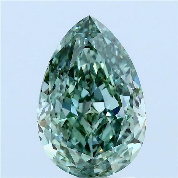 2.04 Carat Pear Lab Grown Diamond, Fancy Vivid Green Color, VS1 Clarity