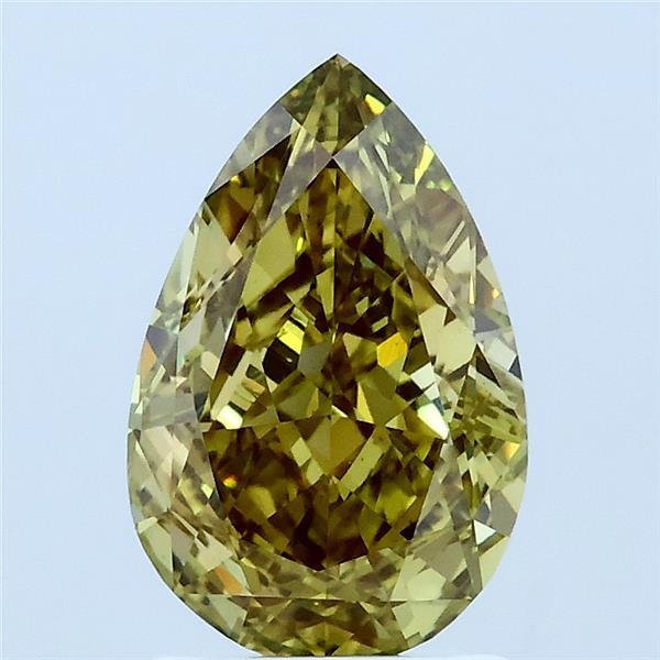 2.03 Carat Pear Lab Grown Diamond, Fancy Intense Yellow Green Color, VS1 Clarity