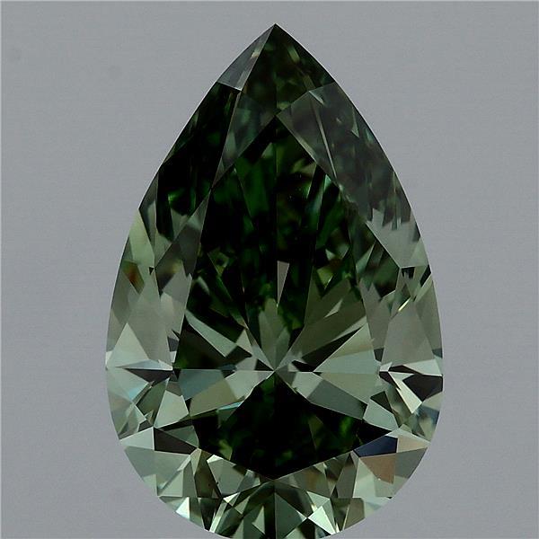 3.51 Carat Pear Lab Grown Diamond, Fancy Vivid Green Color, VS1 Clarity