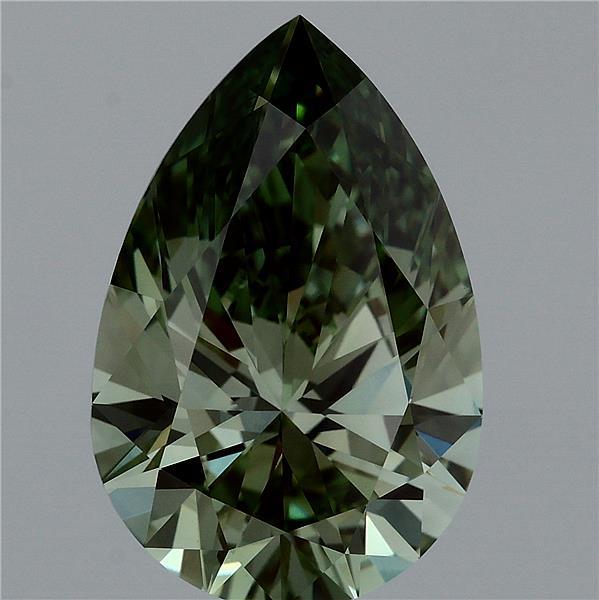 4.02 Carat Pear Lab Grown Diamond, Fancy Vivid Green Color, VVS2 Clarity