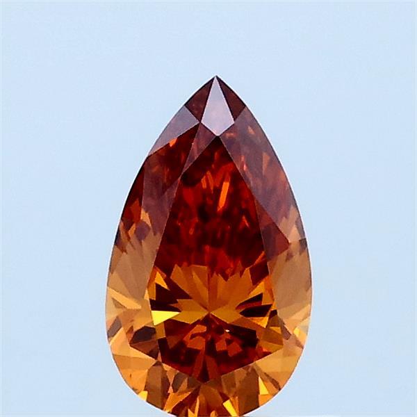 0.48 Carat Pear Lab Grown Diamond, Fancy Vivid Brownish Orange Color, VVS2 Clarity