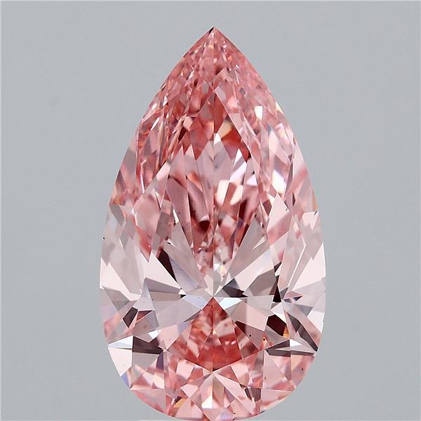5.04 Carat Pear Lab Grown Diamond, Fancy Vivid Pink Color, VS2 Clarity