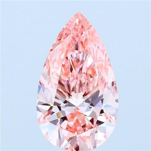 2.55 Carat Pear Lab Grown Diamond, Fancy Vivid Pink Color, VVS2 Clarity