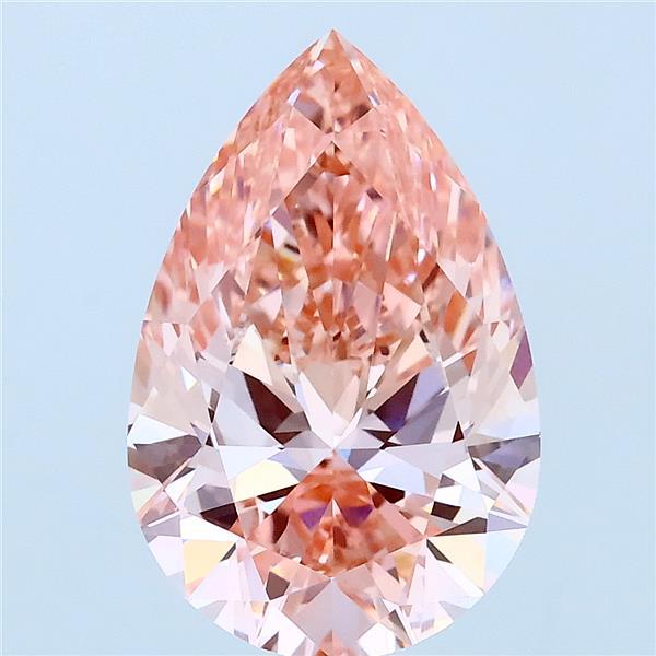3.22 Carat Pear Lab Grown Diamond, Fancy Vivid Pink Color, VVS2 Clarity