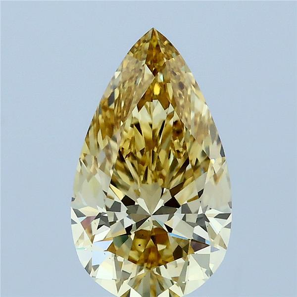 1.58 Carat Pear Lab Grown Diamond, Fancy Intense Yellow Color, VS2 Clarity