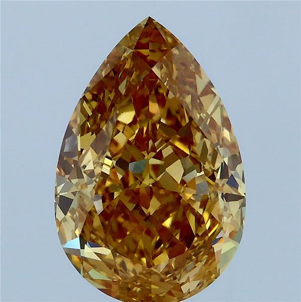 3.09 Carat Pear Lab Grown Diamond, Fancy Intense Brownish Yellow Color, VVS2 Clarity