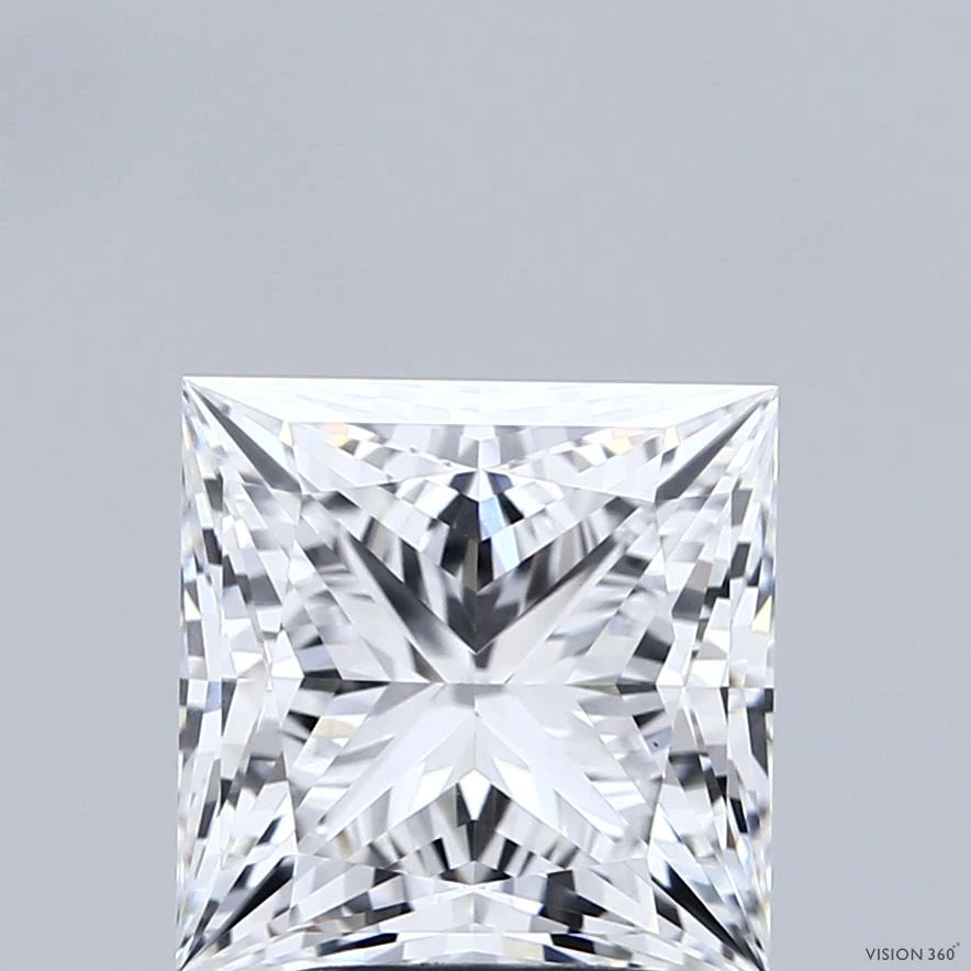 3.62 Carat Princess Lab Grown Diamond, Excellent Polish, E Color, VS1 Clarity
