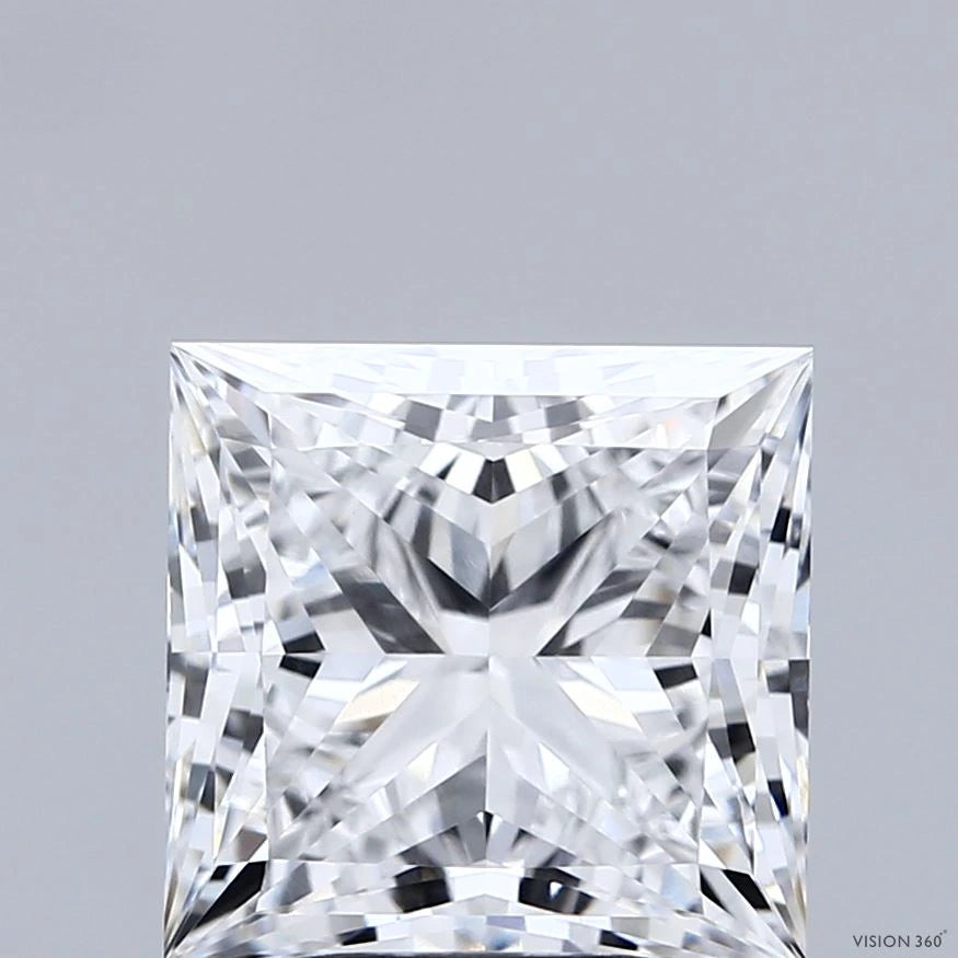 4.08 Carat Princess Lab Grown Diamond, Excellent Polish, D Color, VVS2 Clarity