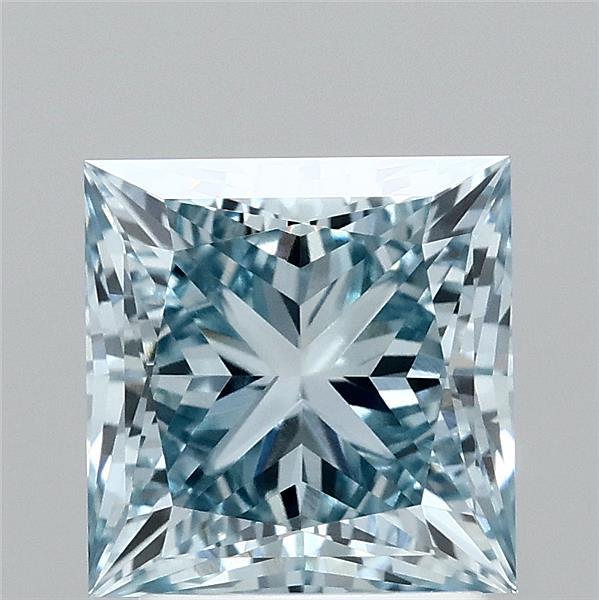 2.60 Carat Princess Lab Grown Diamond, Fancy Vivid Blue Color, VVS2 Clarity