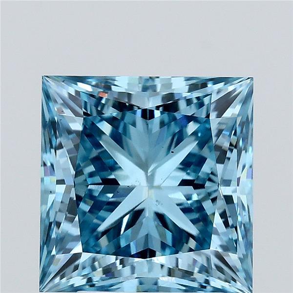3.99 Carat Princess Lab Grown Diamond, Fancy Vivid Blue Color, VS2 Clarity