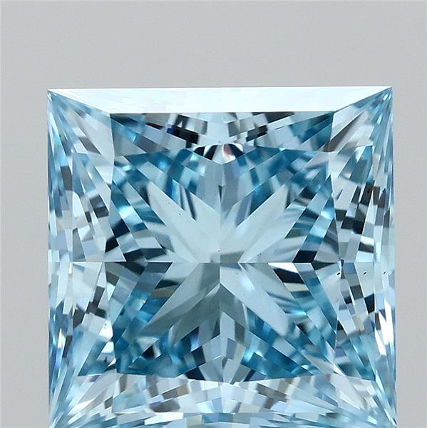 2.70 Carat Princess Lab Grown Diamond, Fancy Vivid Blue Color, VS1 Clarity