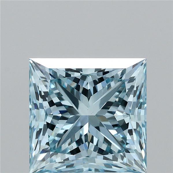 2.54 Carat Princess Lab Grown Diamond, Fancy Vivid Blue Color, VS1 Clarity
