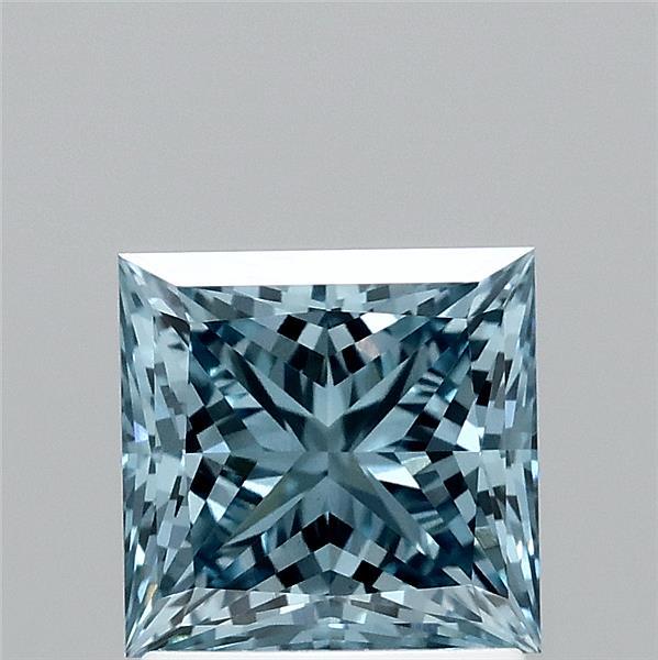 1.56 Carat Princess Lab Grown Diamond, Fancy Vivid Blue Color, VS1 Clarity