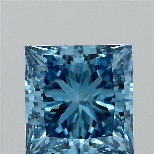 1.63 Carat Princess Lab Grown Diamond, Fancy Vivid Blue Color, VS1 Clarity