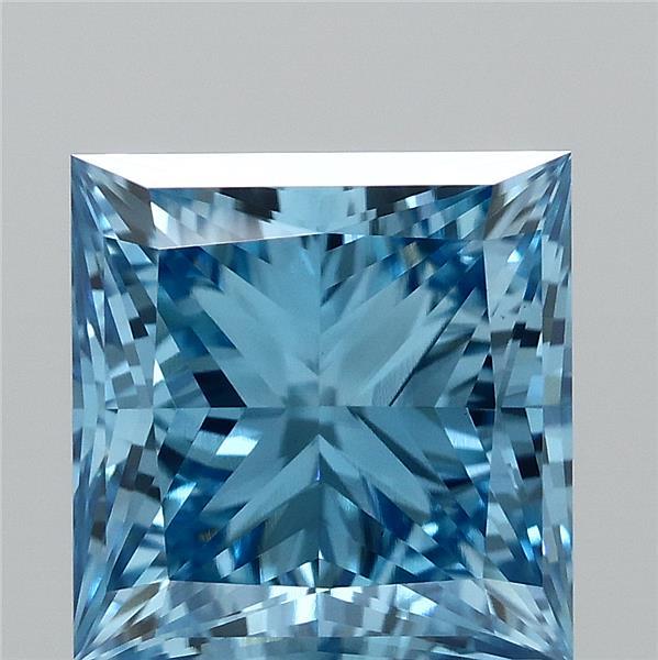 2.07 Carat Princess Lab Grown Diamond, Fancy Vivid Blue Color, VS1 Clarity