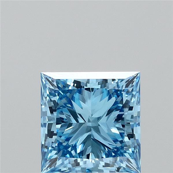 2.12 Carat Princess Lab Grown Diamond, Fancy Vivid Blue Color, VS1 Clarity