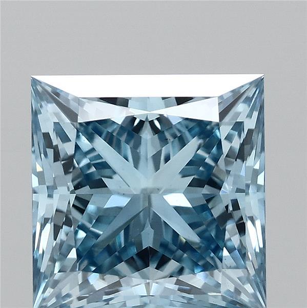 2.04 Carat Princess Lab Grown Diamond, Fancy Vivid Blue Color, VS1 Clarity