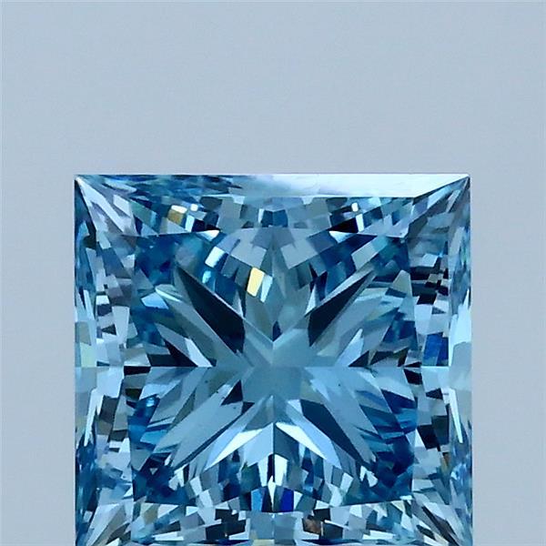 2.00 Carat Princess Lab Grown Diamond, Fancy Vivid Blue Color, VS1 Clarity