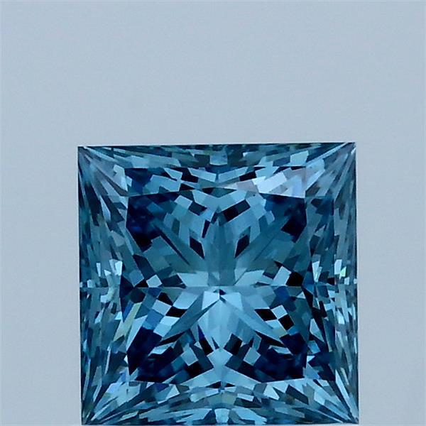 1.05 Carat Princess Lab Grown Diamond, Fancy Vivid Blue Color, VS1 Clarity