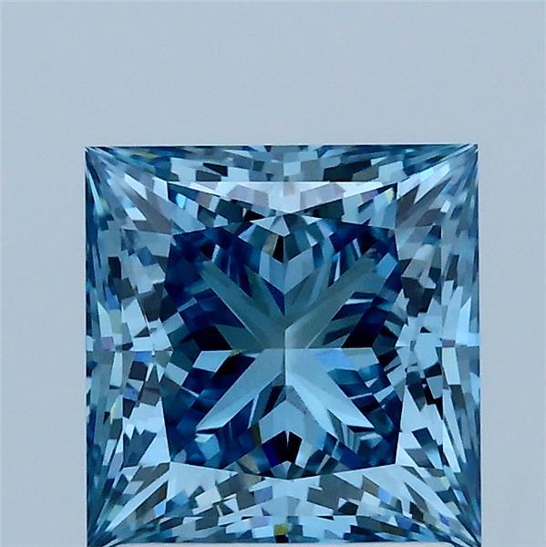 2.07 Carat Princess Lab Grown Diamond, Fancy Vivid Blue Color, VVS2 Clarity