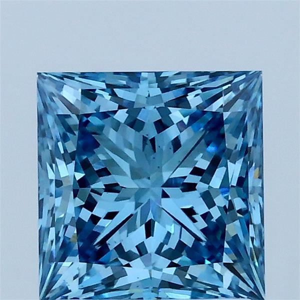 1.65 Carat Princess Lab Grown Diamond, Fancy Vivid Blue Color, VS2 Clarity