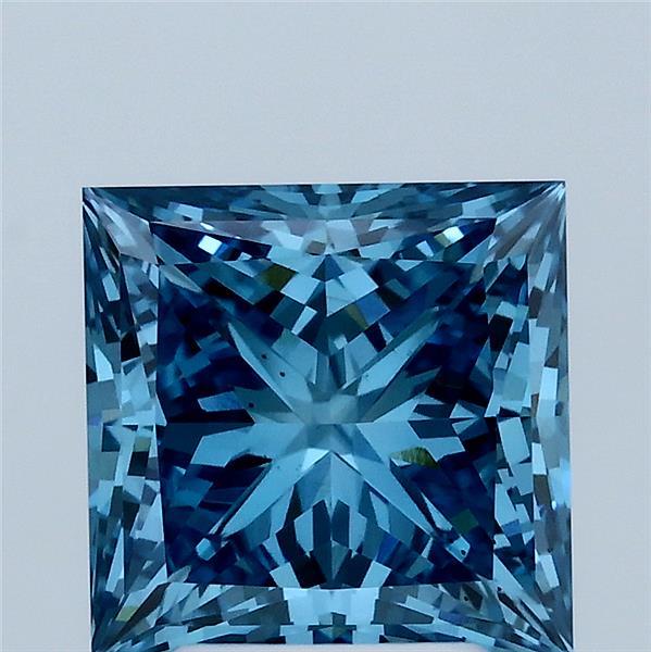 3.03 Carat Princess Lab Grown Diamond, Fancy Vivid Blue Color, VS2 Clarity