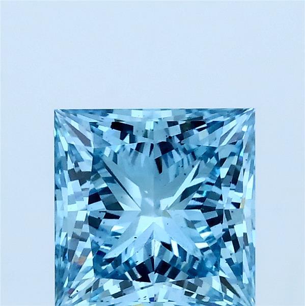 1.60 Carat Princess Lab Grown Diamond, Fancy Vivid Blue Color, VS2 Clarity
