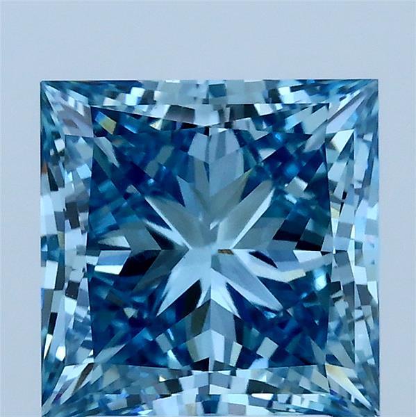 3.00 Carat Princess Lab Grown Diamond, Fancy Vivid Blue Color, VS1 Clarity