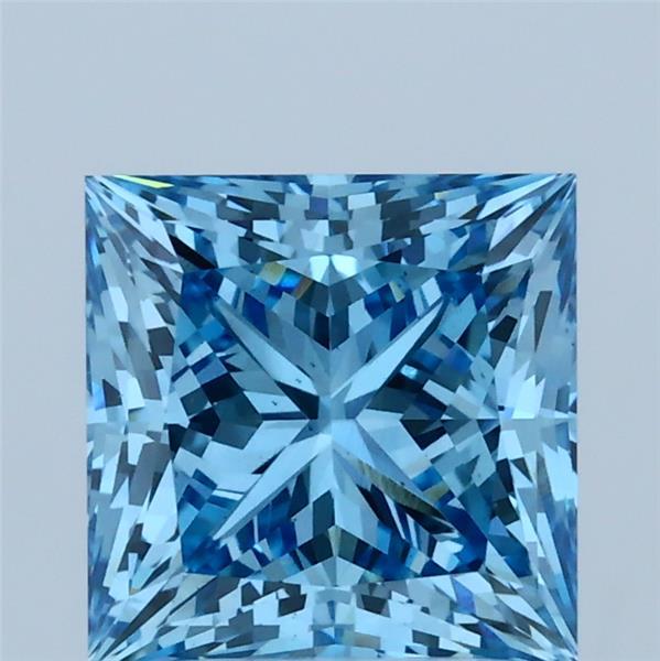 2.53 Carat Princess Lab Grown Diamond, Fancy Vivid Blue Color, VS2 Clarity