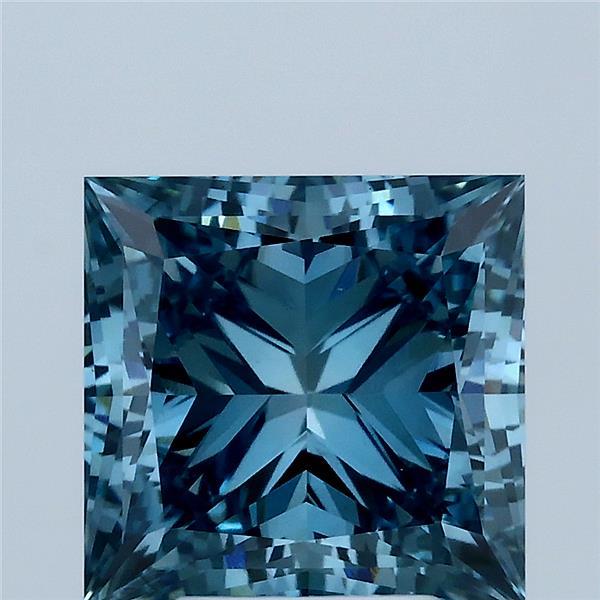 4.01 Carat Princess Lab Grown Diamond, Fancy Vivid Blue Color, VS1 Clarity