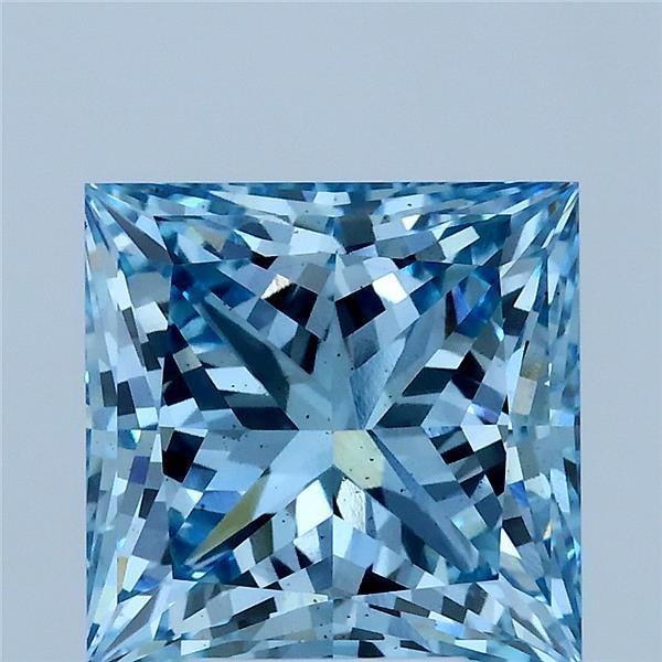 4.06 Carat Princess Lab Grown Diamond, Fancy Vivid Blue Color, VS2 Clarity