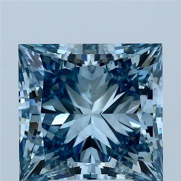 4.04 Carat Princess Lab Grown Diamond, Fancy Vivid Blue Color, VS2 Clarity