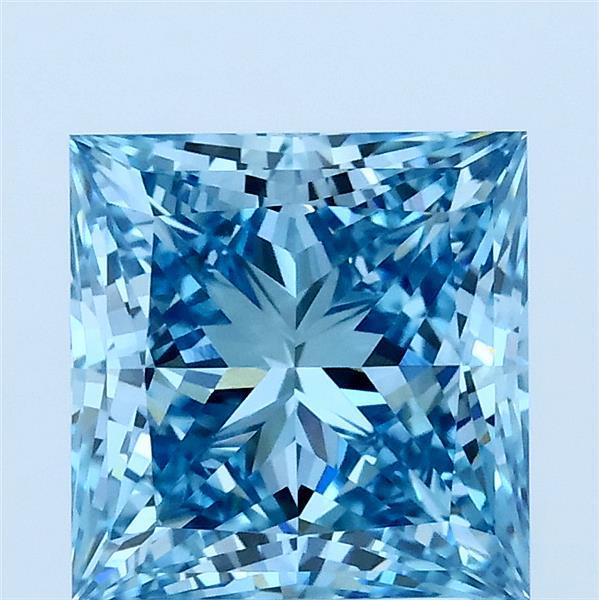 2.57 Carat Princess Lab Grown Diamond, Fancy Vivid Blue Color, VVS2 Clarity