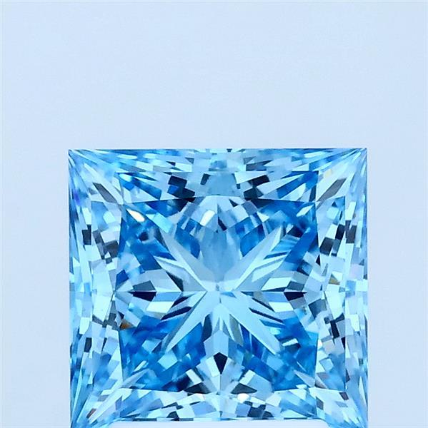 2.06 Carat Princess Lab Grown Diamond, Fancy Vivid Blue Color, VS1 Clarity