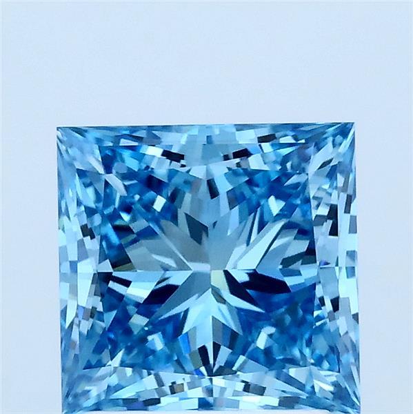 2.00 Carat Princess Lab Grown Diamond, Fancy Vivid Blue Color, VS1 Clarity