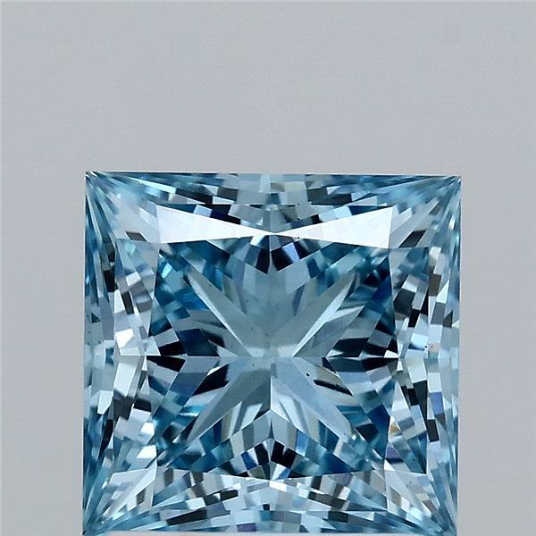 1.80 Carat Princess Lab Grown Diamond, Fancy Vivid Blue Color, VS1 Clarity