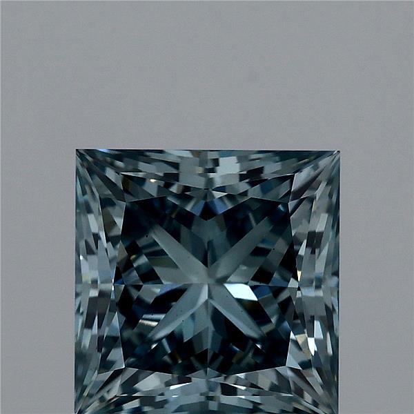 2.06 Carat Princess Lab Grown Diamond, Fancy Vivid Blue Color, VS1 Clarity