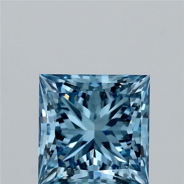2.03 Carat Princess Lab Grown Diamond, Fancy Vivid Blue Color, VS1 Clarity
