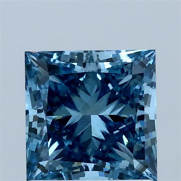 1.50 Carat Princess Lab Grown Diamond, Fancy Vivid Blue Color, VS2 Clarity