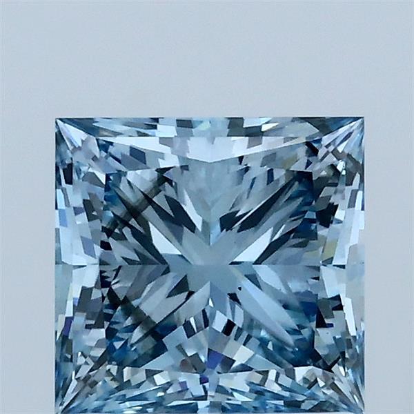 1.56 Carat Princess Lab Grown Diamond, Fancy Vivid Blue Color, SI1 Clarity