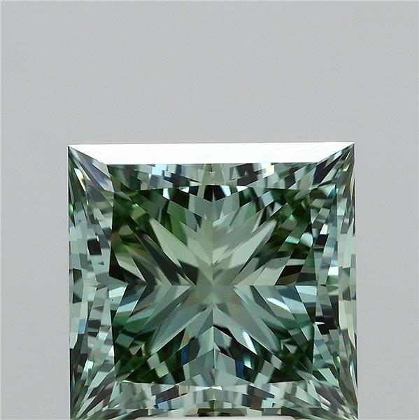 5.24 Carat Princess Lab Grown Diamond, Fancy Vivid Green Color, VVS2 Clarity