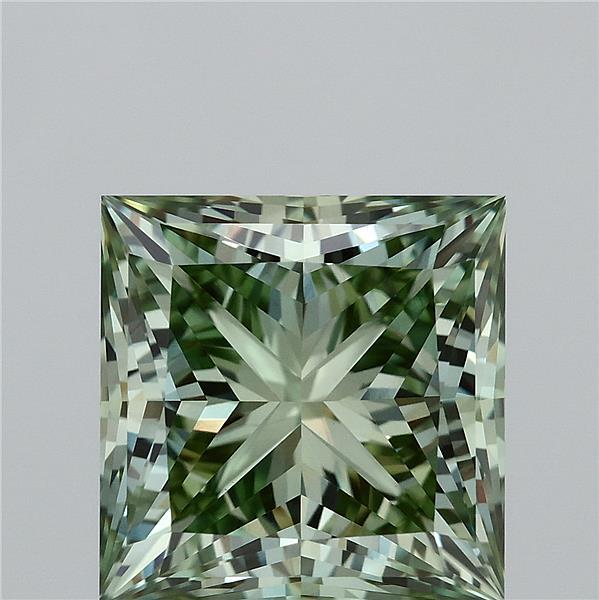 5.04 Carat Princess Lab Grown Diamond, Fancy Vivid Green Color, VVS2 Clarity