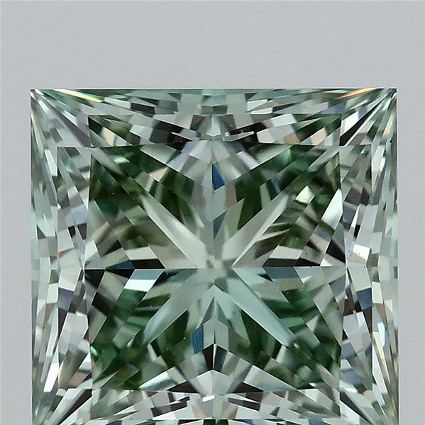 4.77 Carat Princess Lab Grown Diamond, Fancy Intense Green Color, VS1 Clarity