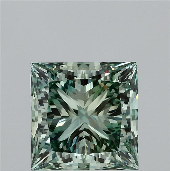 5.79 Carat Princess Lab Grown Diamond, Fancy Vivid Green Color, VVS2 Clarity