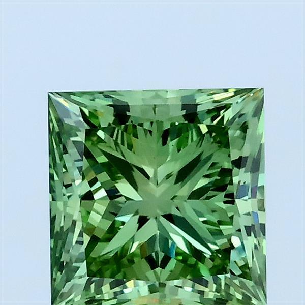 1.50 Carat Princess Lab Grown Diamond, Fancy Vivid Green Color, VS1 Clarity