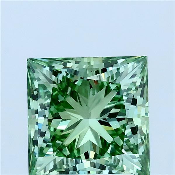 2.00 Carat Princess Lab Grown Diamond, Fancy Vivid Green Color, VS1 Clarity